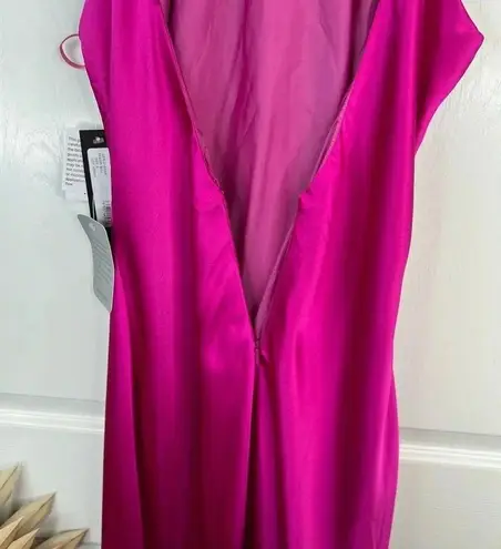 XScape Women's Size 6 Magenta Satin Gown Rose Applique Formal Dress