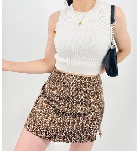 Hollister Silky Mini Floral Skirt Front Slit in Brown Size M