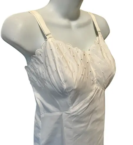 Vintage Barbizon Candie 50’s Scalloped Lace Midi Slip Sz 16 Ivory Side Zip VTG White Size M