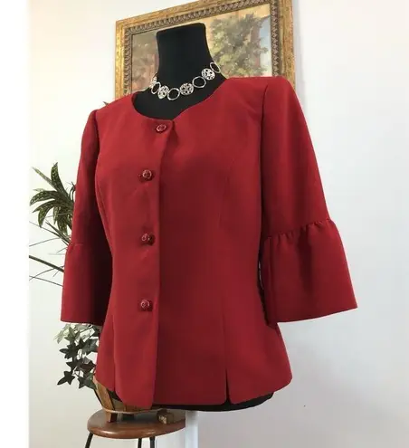 Jones Wear Suit Women's 6 Lined Fire Red 3/4 Puff Sleeve Mob Wife Office Siren