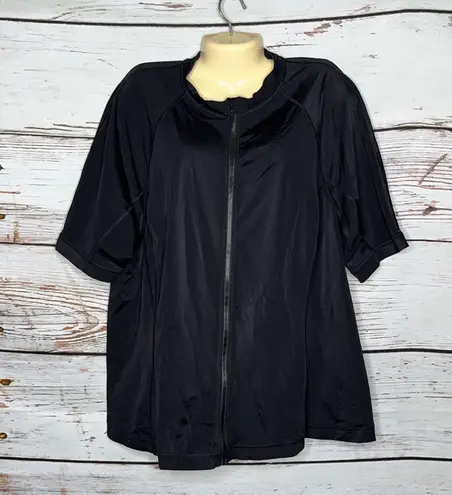 Lands’ End Size 3X Long Black Zip Front Bathing Suit Swim Rash Guard