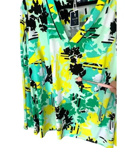 Kaari Blue Curvy Blouse Women’s 2X Long Sleeve Bell Sleeve Tunic Floral Beachy