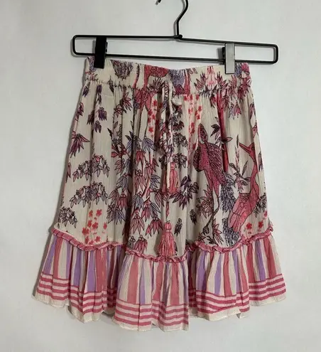 Z&L Europe Tropical Bird Print Mini Skirt Ruffle Hem Boho Size Small Bohemian