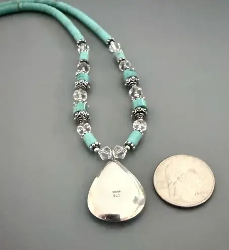 Southwestern Boma Heshi Turquoise Sterling Silver Pendant Necklace VTG🔥
