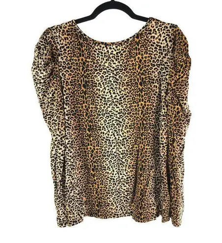 Gibson Latimer Womens Leopard Print Top Low Back Puff Sleeve XXL