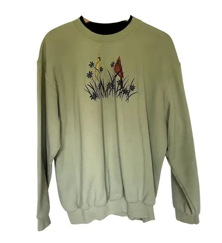 Topstitch by morning sun women's size XL vintage green bird sweater crewneck