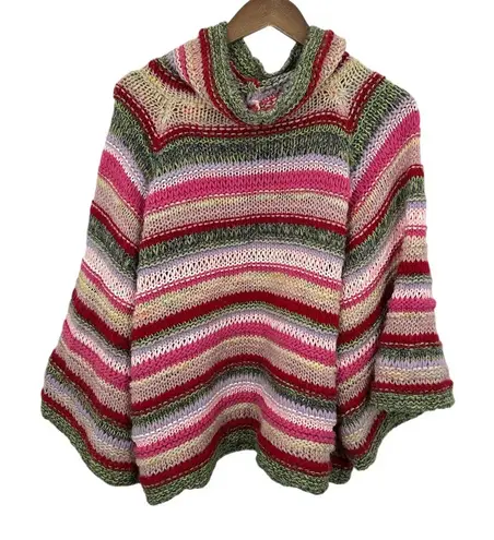 Anthropologie Chunky Knit Striped Turtleneck Bell Sleeve Sweater Multicolored Pink Size M
