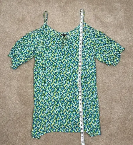 Coco + Carmen Blue Green Rayon Beach Cover-up Mini Dress Tunic Cold Shoulder S/M