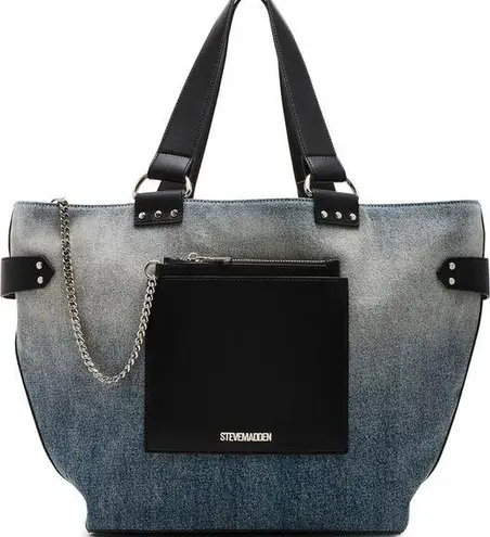 Steve Madden  Blue and Black Tote Bag with Structured Design - Image 1
