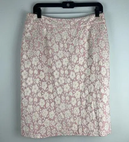 Harolds Womens Pencil Skirt Lined Back Slit Pink Floral Textured Metallic Size 8