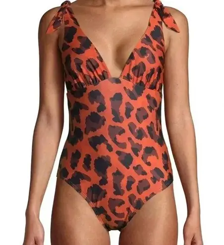 Social Angel Orange Leopard Print One Piece Swimsuit Size Medium Black