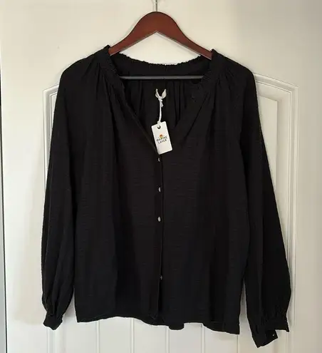 Marine layer Nixi Collarless Long‎ Sleeve Blouse Black Travel Women’s Size Small