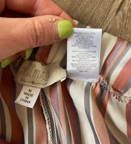 Soulmates satin striped pants elastic waist belted pink grey women’s size M