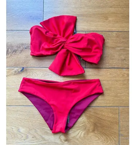 Anthro Juan De Dios Albatross Reversible Bikini Set Red Womens Size 2 XS