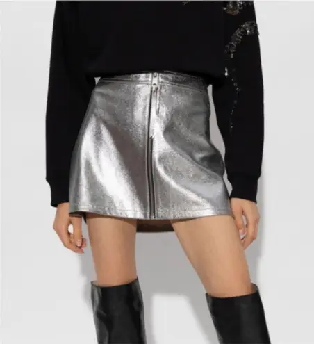 All Saints Cleo Silver Coated Denim Mini Skirt Size US 4