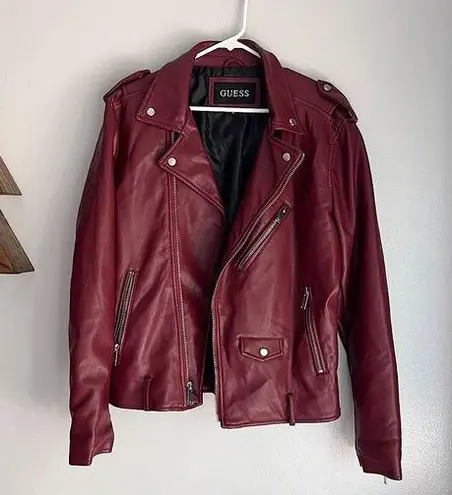 Guess  Leather-Like Red / Maroon Moto Jacket