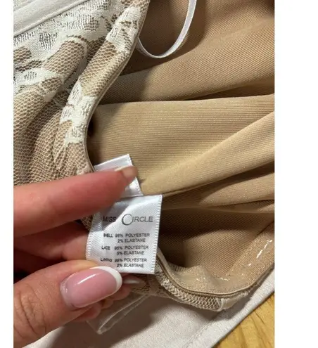 Miss Circle Floral Strapless Corset Cutout High Slit Satin Gown Beige Women's XS