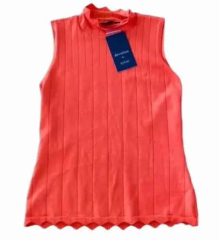 Cyrus Pointelle Scallop Mockneck Tank Top Blouse