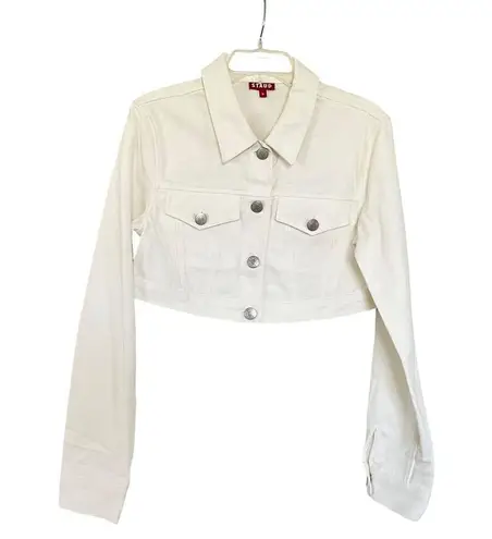 Staud White Cropped Denim Truckee Jacket Size Medium