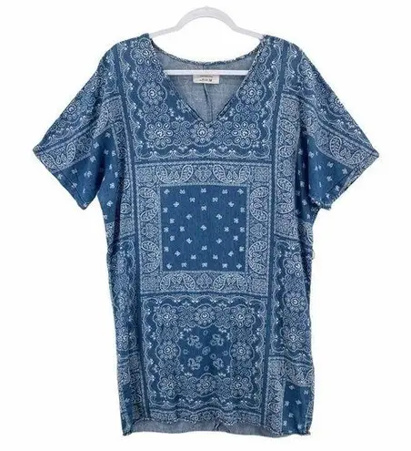 Cortefiel Denim Paisley Bandana Print Dress Blue Size 8