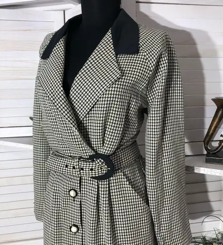 Vtge 90s Willowridge houndstooth black white long trench coat dress USA made L Size L