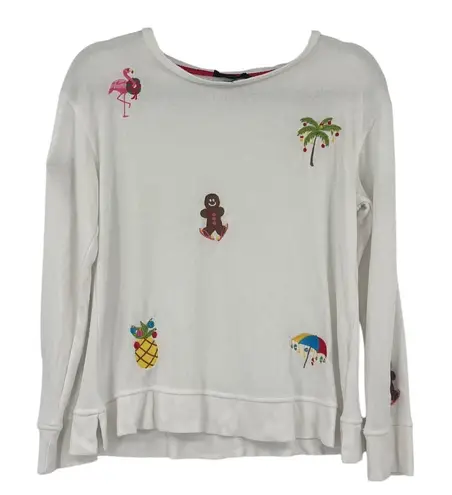 Jane and Delancey Tropical Christmas Fleece Top Sz S Embroider Holiday Flamingo