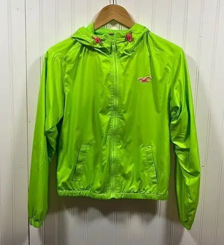 Hollister  neon green cropped zip up windbreaker