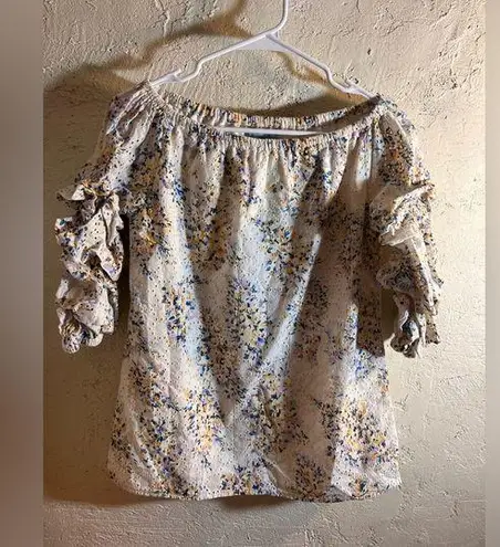 CeCe Cream Ruffled 3/4 Sleeve Blouse eyelet lined colorful floral summer casual