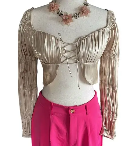 Urban Honey O. Vianca Gleam On Satin Tie Front Top Gold Size M