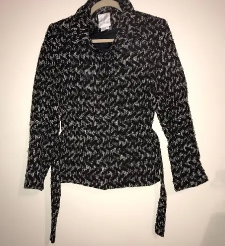 Winter Coat Margaret M Black and White Tweed Chevron Button Up w/ Belt Sz 4 GUC