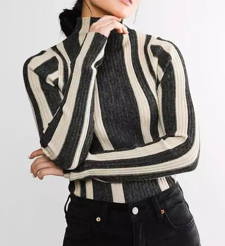 BKE Red by Striped Mock Neck Top