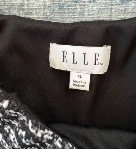 Elle Black White Print Seamed Fit & Flare Cap Sleeve Dress Size XL