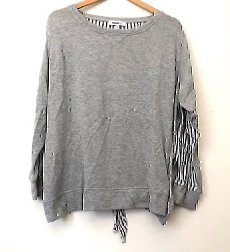 William Rast Plus Size Gray Blue White Stripe Long Sleeve Tie Back Knit Top 1X
