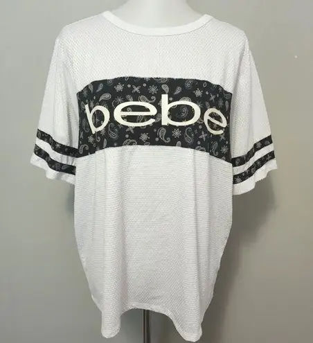 Bebe  Sport White & Black Mesh Logo Activewear Tee Size 1X