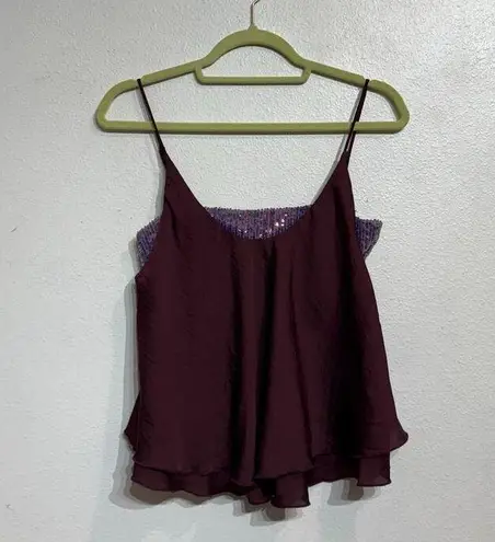 Free People  Purple Sequin Turn It On Satin Cami Sz S