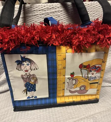 Handmade Purse Priss Novelty Tote Whimsical Women Panels w/red eyelash trim