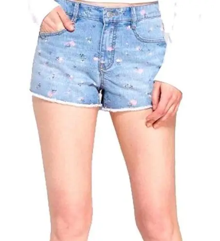 Wild Fable  Raw Hem Ditsy Floral High Waisted Cut Off Denim Shorts Light Wash 14