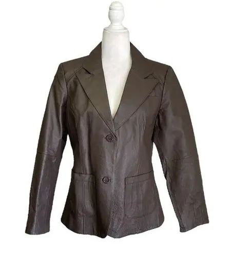 Metro  Style Chocolate Brown Leather Button Up Collared Jacket 12