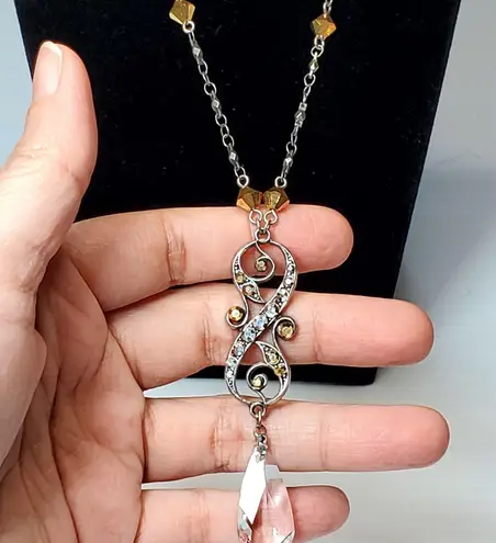 Dangle Clear Rhinestone Necklace 16" Unsigned Lobster Closure