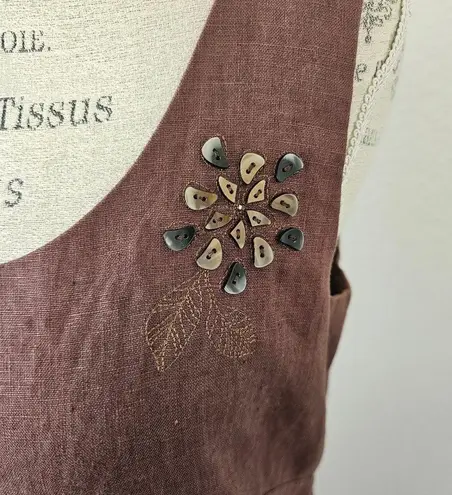 Yves Cossette Depeche Mode Vintage Brown Linen Embroidered Dress Size 10