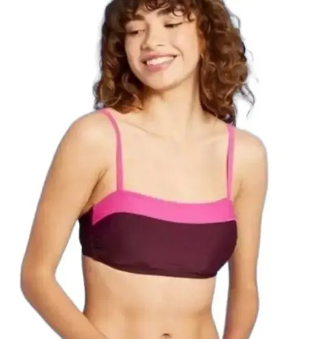 Kona Sol Women’s Burgundy Pink Colorblock Bandeau Bikini Swim Top Size Large NWT