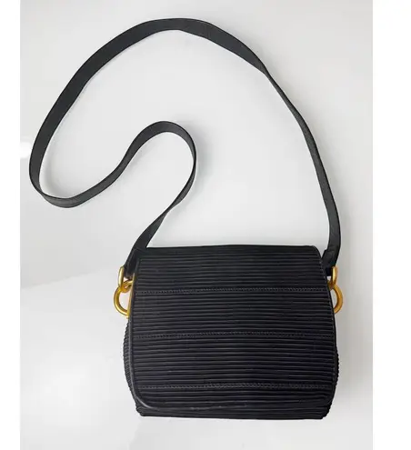 Americana by Sharif Black Ribbed Canvas & Leather Crossbody Bag Purse