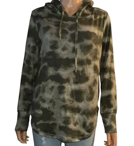 Nicole Miller Green Camouflage Soft Hooded Top