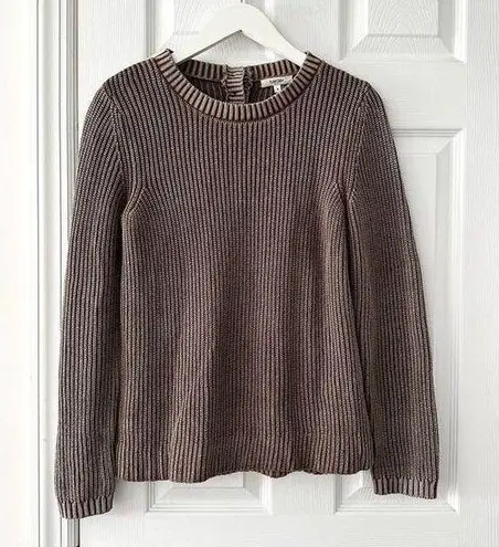 Tyler Boe Tan Light Brown Ribbed Button Back Neck Crewneck Casual Sweater Small