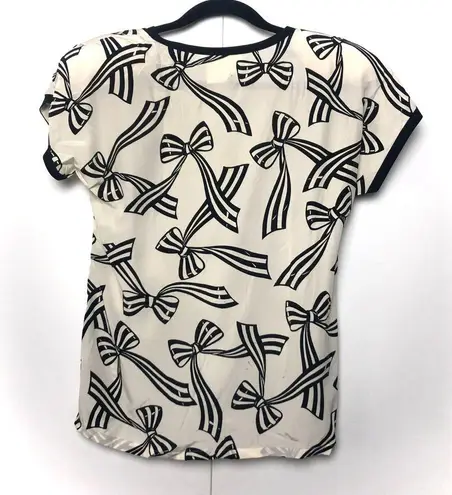 Escada Vintage Silk Bow Print Shirt with Shoulder Pads Black Ivory Size undefined