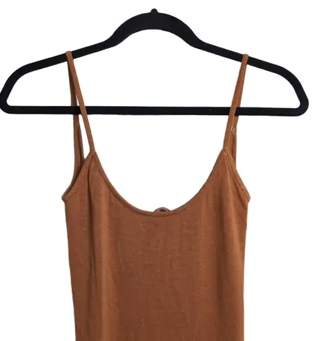 Weekend Stories Brown Rust Spaghetti Straps Open Back Tie Bodycon Midi Dress XS