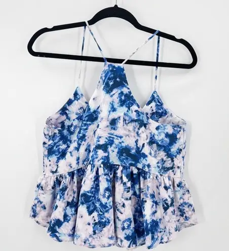 Ro & De Blue Pink Tie Dye Crop Peplum Racerback Tank Top Size M beach summer