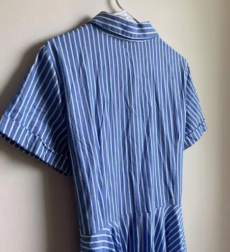 Ivy & Blue Striped Button Front Collared Shirt Dress (Sz 14) Blue & White Cotton