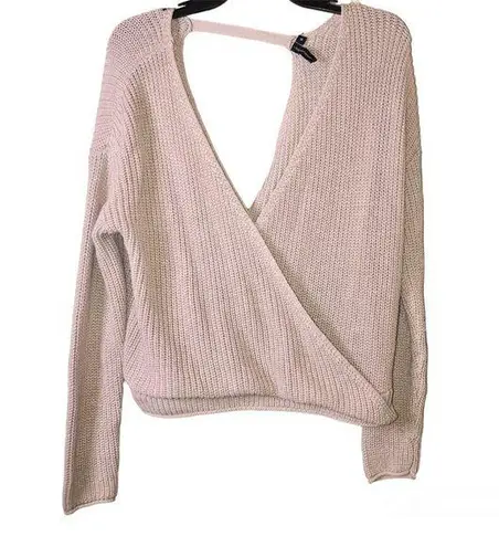 The Moon  & Madison Surplice Faux Wrap Sweater Tan Blush Medium