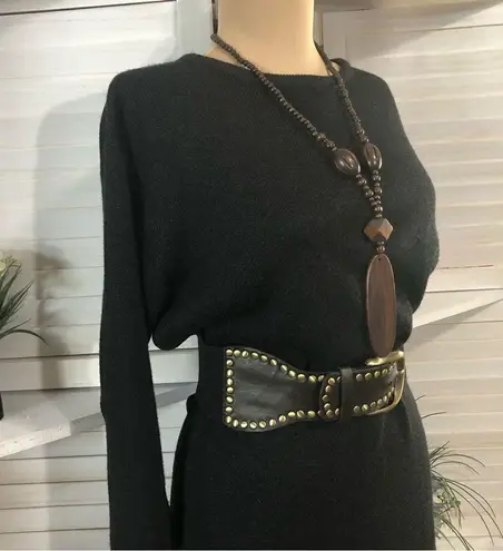 Vintage Y2K 90s Wool Blend Gray Long Sleeve Sweater Midi Dress Size M L Black Size M